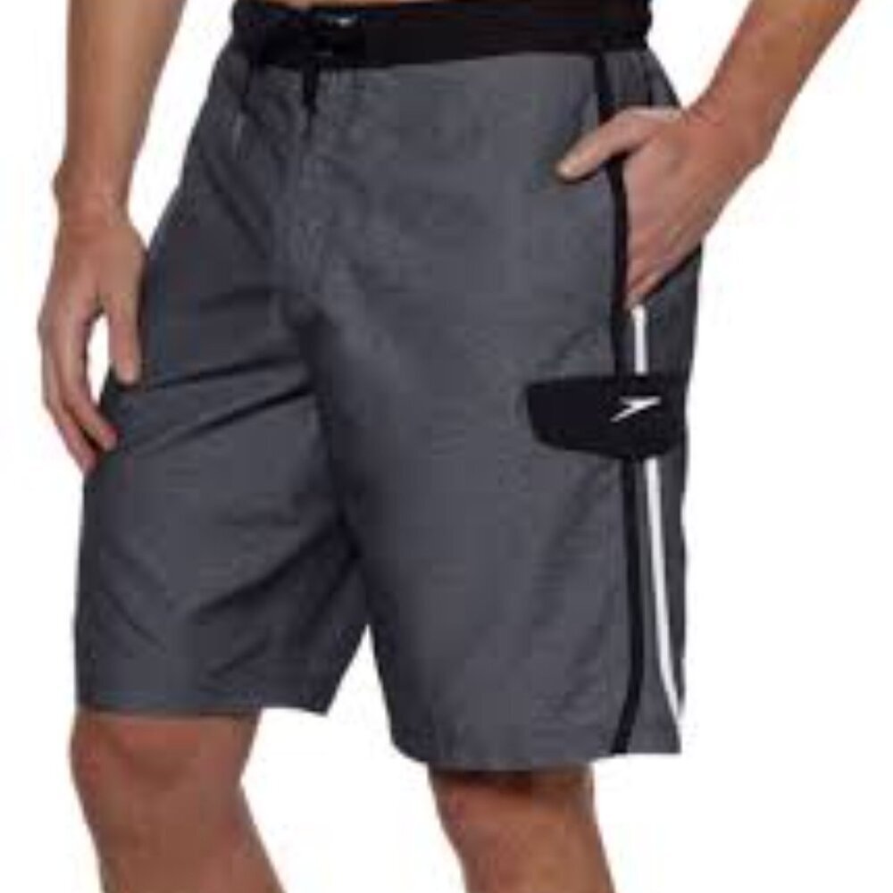 Speedo Men XL Swim Trunks Drawstring Mesh Lined Gray Swim Board Shorts Size XL